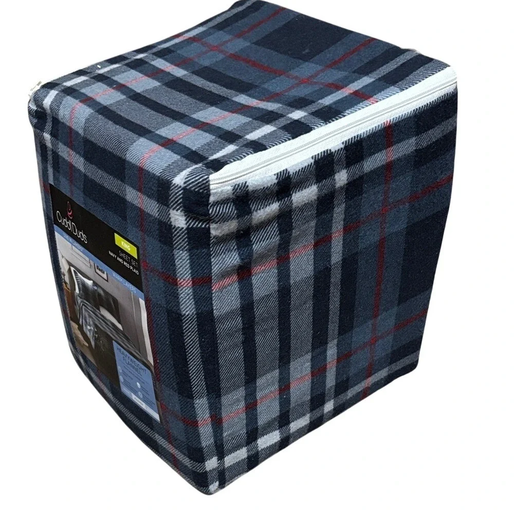 Cuddl Duds Blue and Red Plaid Flannel King Sheet Set Winter Fall GIFT NWT